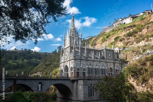 The National Shrine Basilica of Our Lady of Las Lajas over the Guáitara River in Narino Department of Colombia in Ipiales, considered one of the most beautiful churches in the world