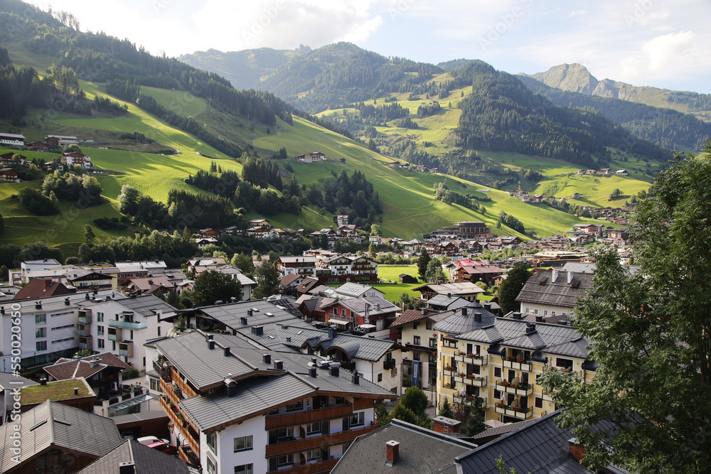 The panorama of Grossarl town in Grossarl valley, Austria	
