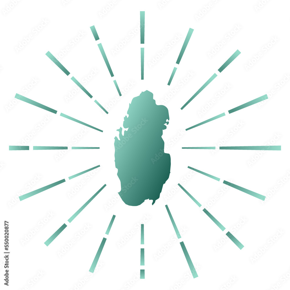 Qatar gradiented sunburst. Map of the country with colorful star rays. Qatar illustration in digital, technology, internet, network style. Vector illustration. Qatar gradiented sunburst. Map of the country with colorful star rays. Qatar illustration in digital, technology, internet, network style. Vector illustration.