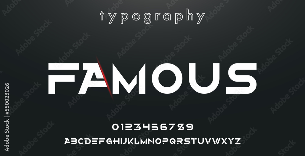 FAMOUS Sports minimal tech font letter set. Luxury vector typeface for company. Modern gaming fonts logo design.