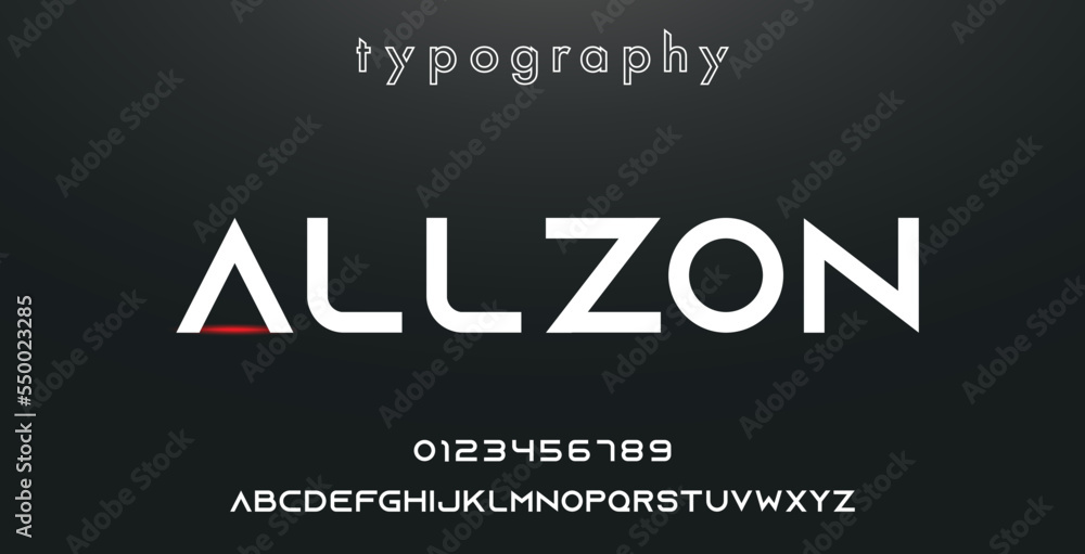 ALLZON Sports minimal tech font letter set. Luxury vector typeface for company. Modern gaming fonts logo design.
