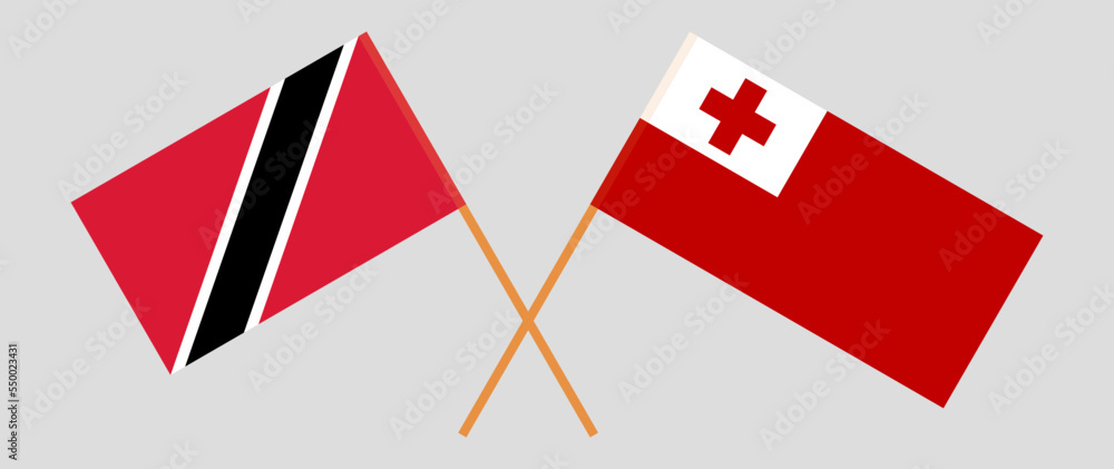 Crossed flags of Trinidad and Tobago and Tonga. Official colors. Correct proportion