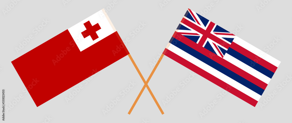 Crossed flags of Tonga and The State Of Hawaii. Official colors. Correct proportion