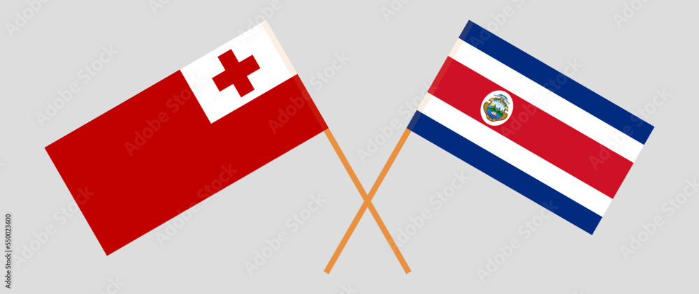 Crossed flags of Tonga and Costa Rica. Official colors. Correct proportion