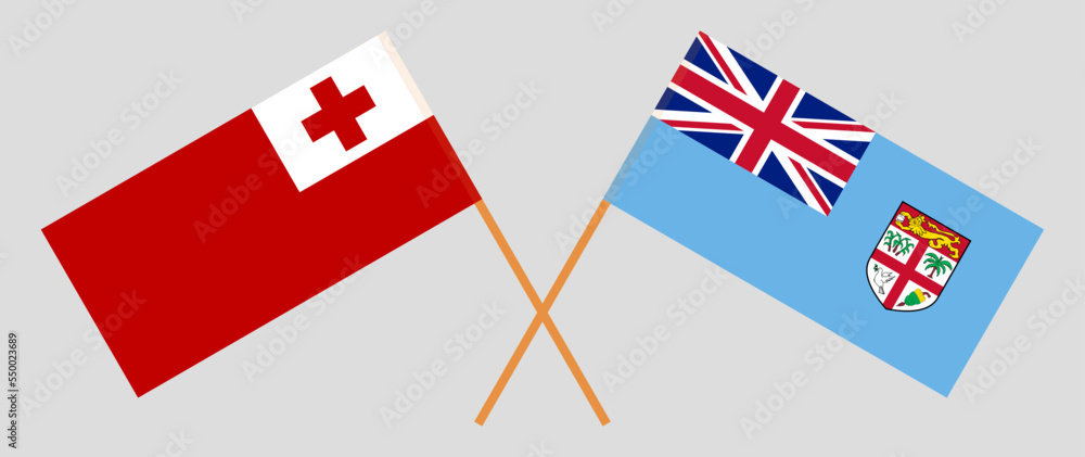 Crossed flags of Tonga and Fiji. Official colors. Correct proportion
