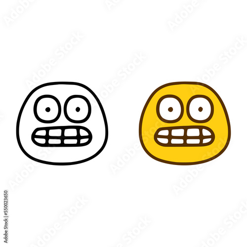Emoticon showing teeth emoticon in doodle style isolated on white background