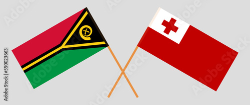 Crossed flags of Vanuatu and Tonga. Official colors. Correct proportion photo