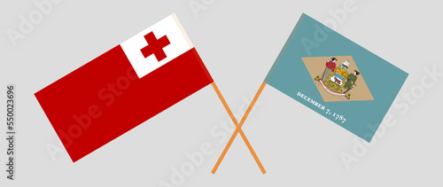 Crossed flags of Tonga and The State of Delaware. Official colors. Correct proportion