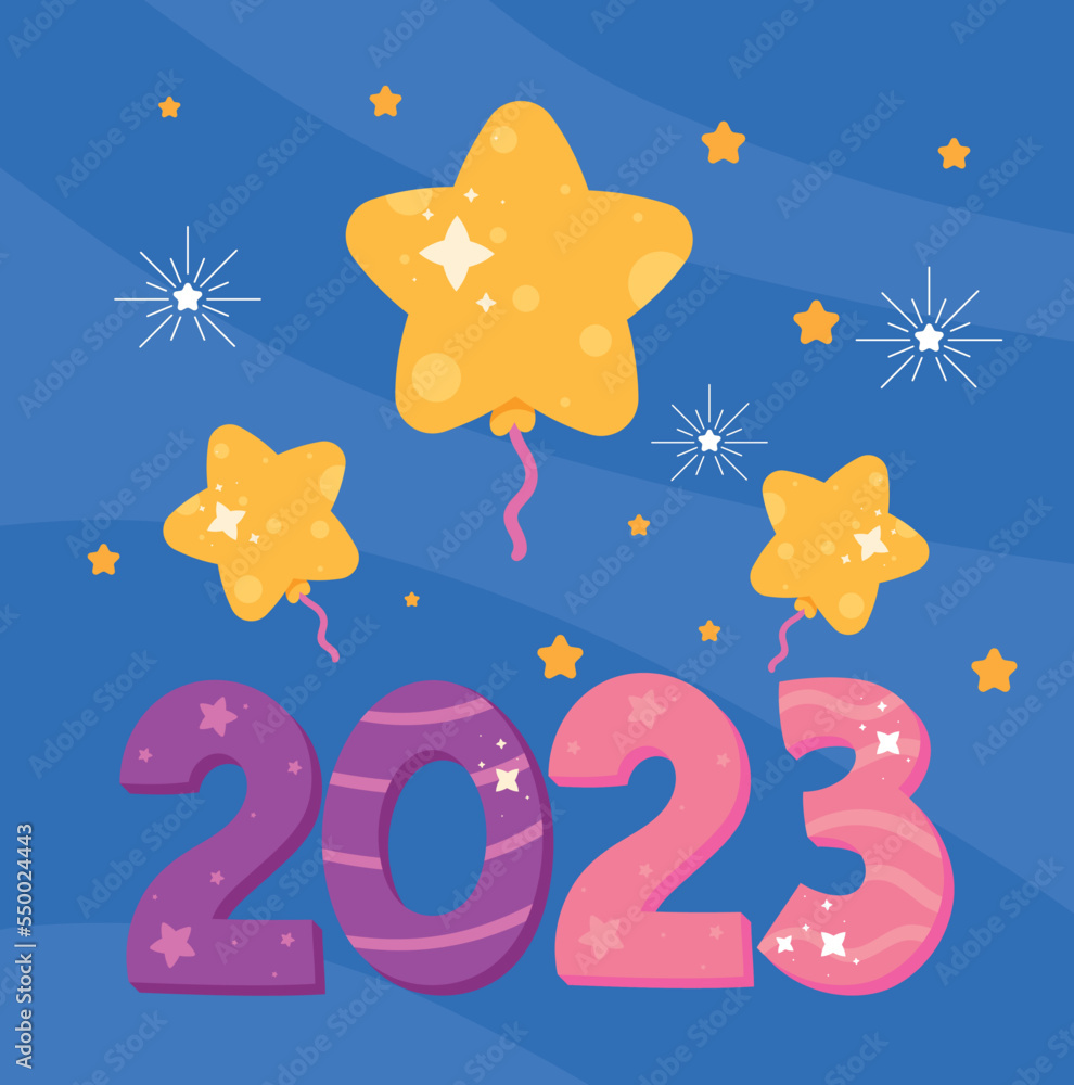 2023 new year numbers and balloons stars