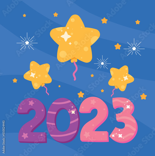 2023 new year numbers and balloons stars