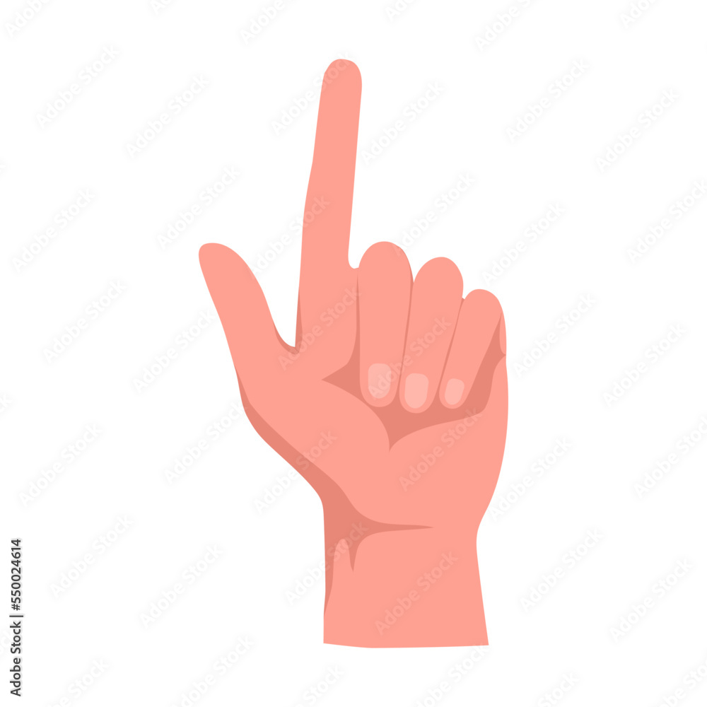 Index finger pointing up. Hand gestures cartoon vector illustration. Human palm with finger, showing numbers, direction, symbol and sign. Gesturing concept Index finger pointing up. Hand gestures cartoon vector illustration. Human palm with finger, showing numbers, direction, symbol and sign. Gesturing concept