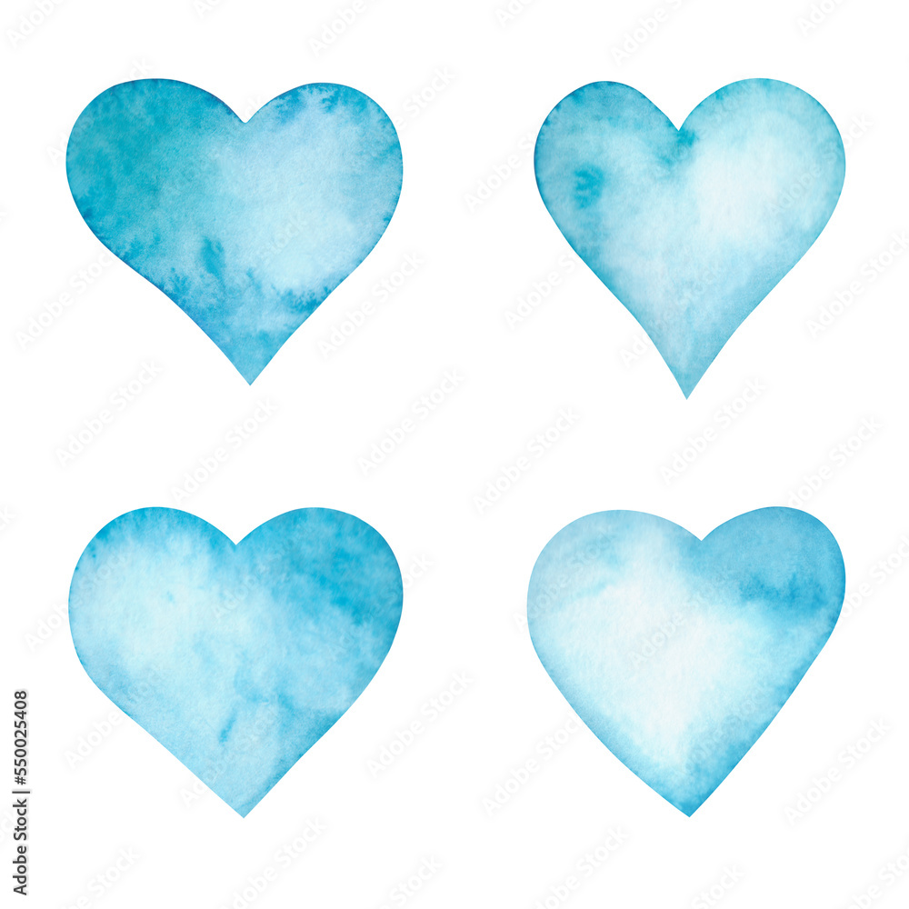 watercolor illustration of tender light blue winter and cold heart in romantic mood for design holiday and valentine