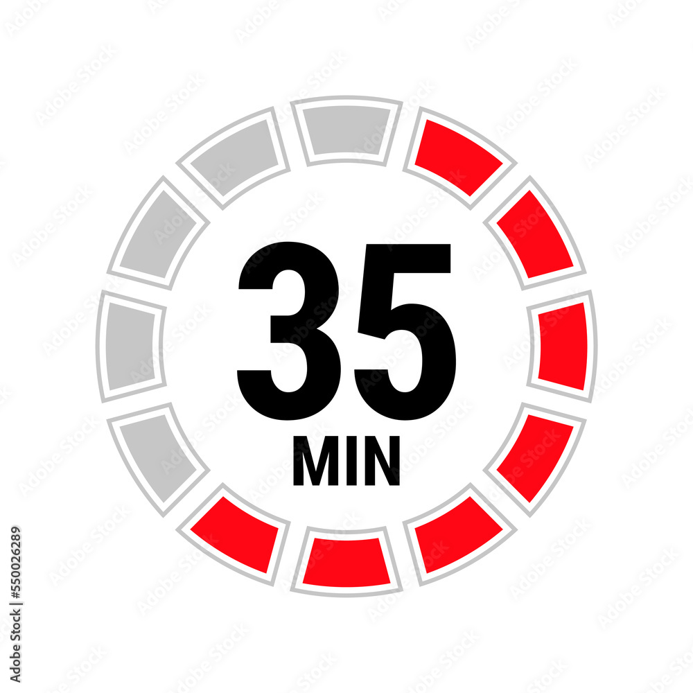 35 minute vector icon, stopwatch symbol, countdown. Isolated illustration with timer. 35 minute vector icon, stopwatch symbol, countdown. Isolated illustration with timer.