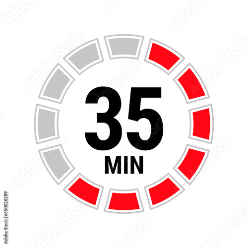 35 minute vector icon, stopwatch symbol, countdown. Isolated illustration with timer.