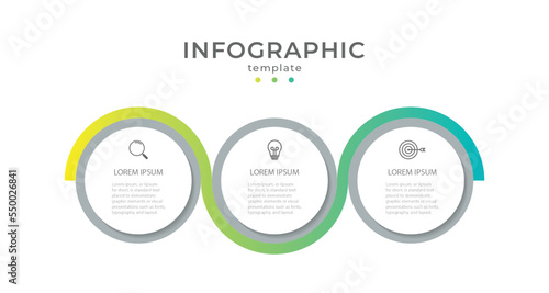 Timeline infographic template design with circles. Business concept with 3 options, steps, sections.