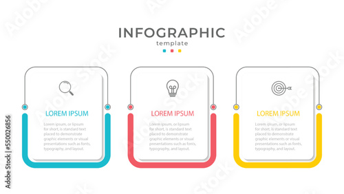 Thin line process business infographic with square template. Vector illustration. Process timeline with 3 options, steps or sections.