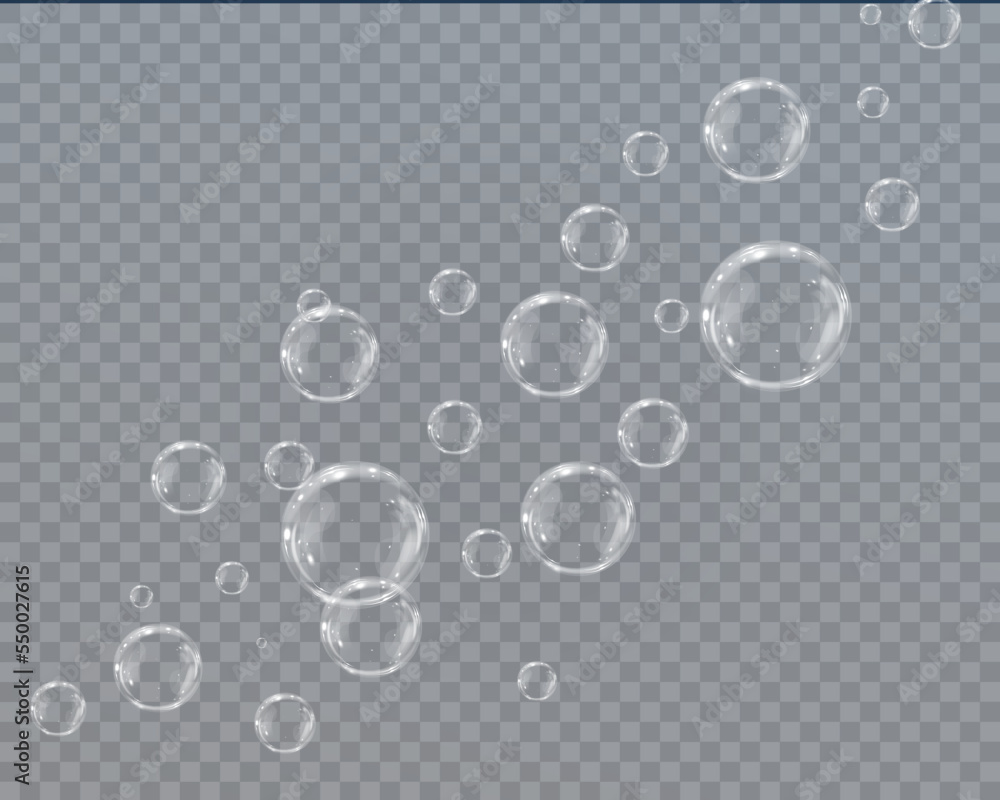 Collection of realistic soap bubbles. Bubbles are located on a