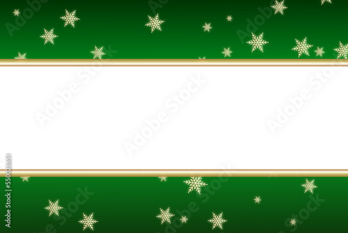 A holiday card with space for a copy, gold stars on a green background. Beautiful abstract postcard with a gold frame on a white background.
