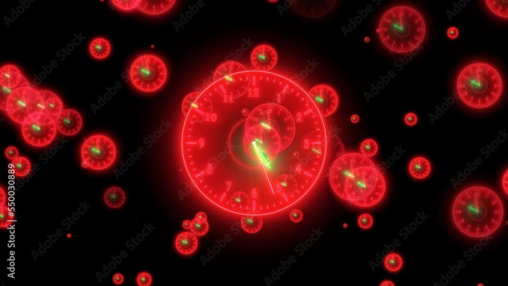 Glowing analog red neon clock particle animated Glowing analog red neon clock particle animated