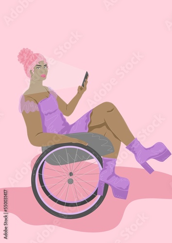 Woman in wheelchair using phone