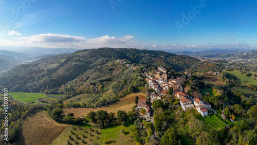 Italy, November 26, 2022: aerial view of the village of Colbordolo in the province of Pesaro and Urbino in the Marche region © cristian