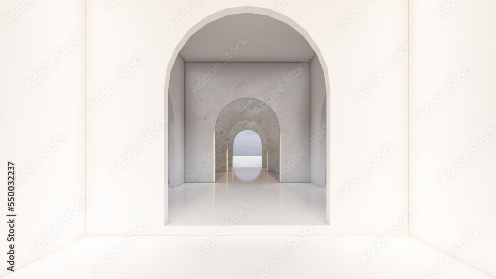 Architecture interior background empty arched pass 3d render