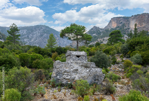 Rock tombs of Pinara ancient city in Lycia, Antalya, Turkey photo