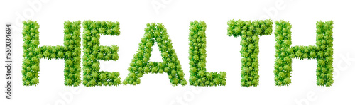 Health word made from green bacteria cell molecule font. Health and wellbeing. 3D Rendering