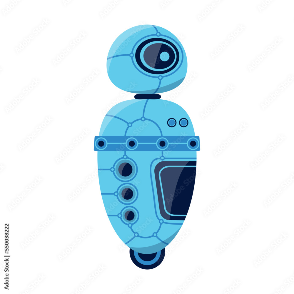 Robot cartoon vector illustration. Model of unicycle robot character