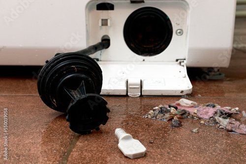 Washing machine drain filter cover. Preventive filter cleaning