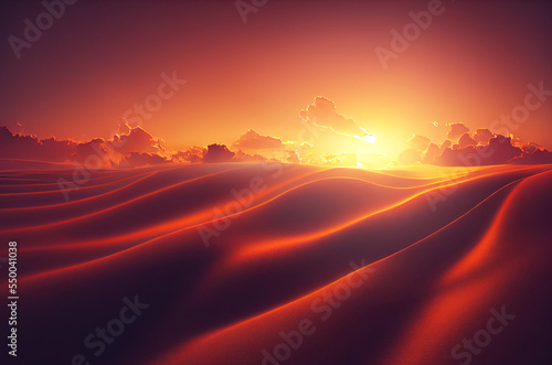 Beautiful sand dunes in the Sahara desert. sunset on desert landscape Sahara sand dune. Digital illustration © Studio Multiverse