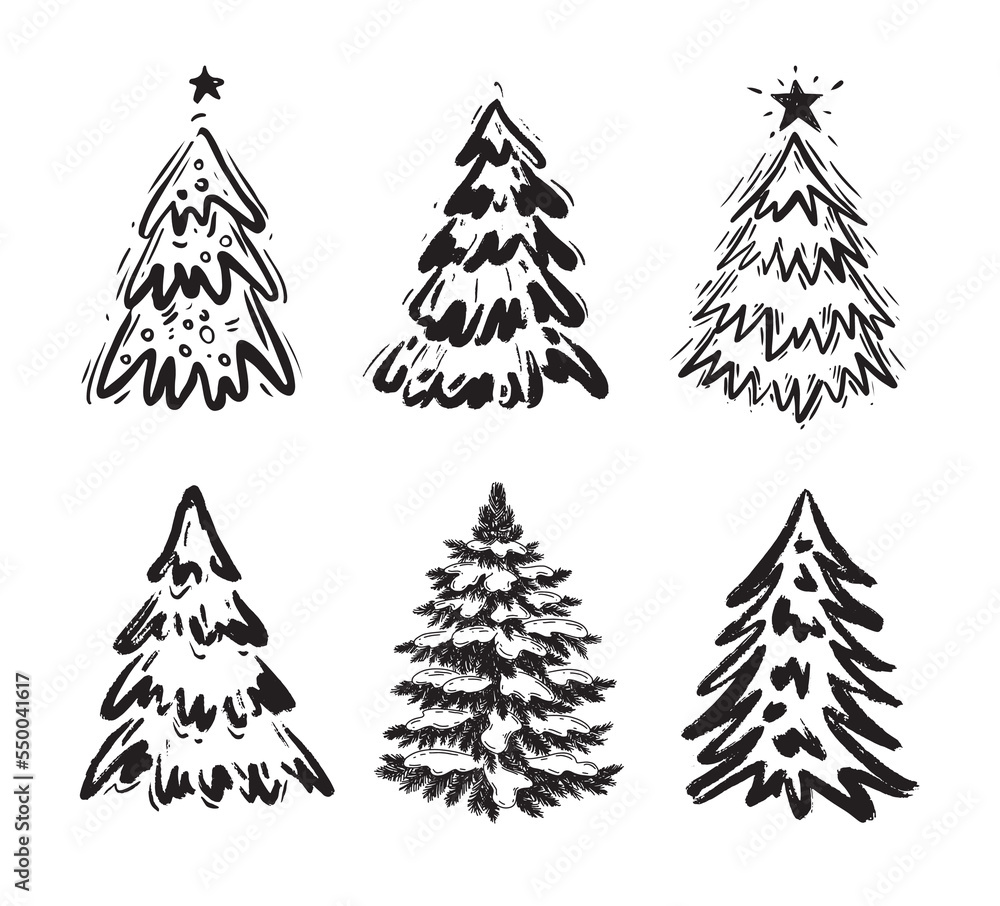 Obraz premium Christmas tree hand drawn illustration 