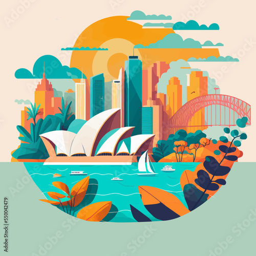 Sydney, Australia Opera house landmark building flat logo style vector