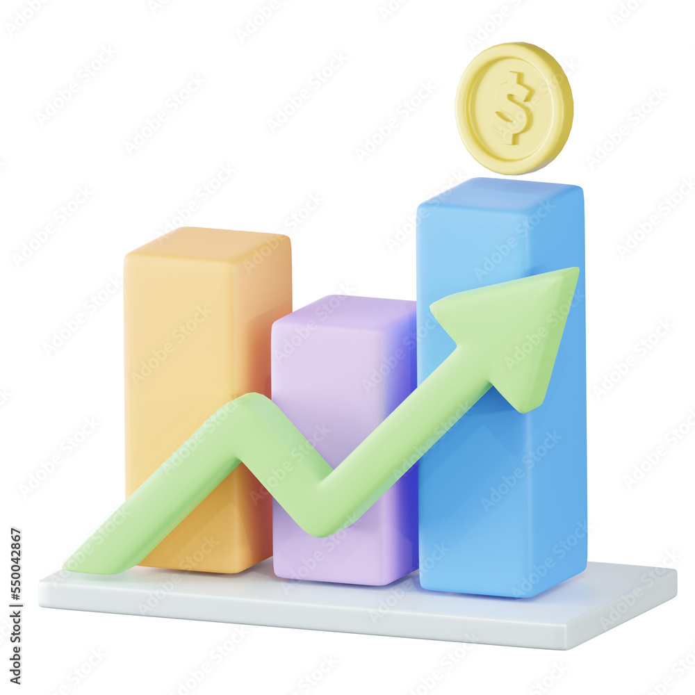 Grow Chart Accounting Finance 3D Illustration Grow Chart Accounting Finance 3D Illustration