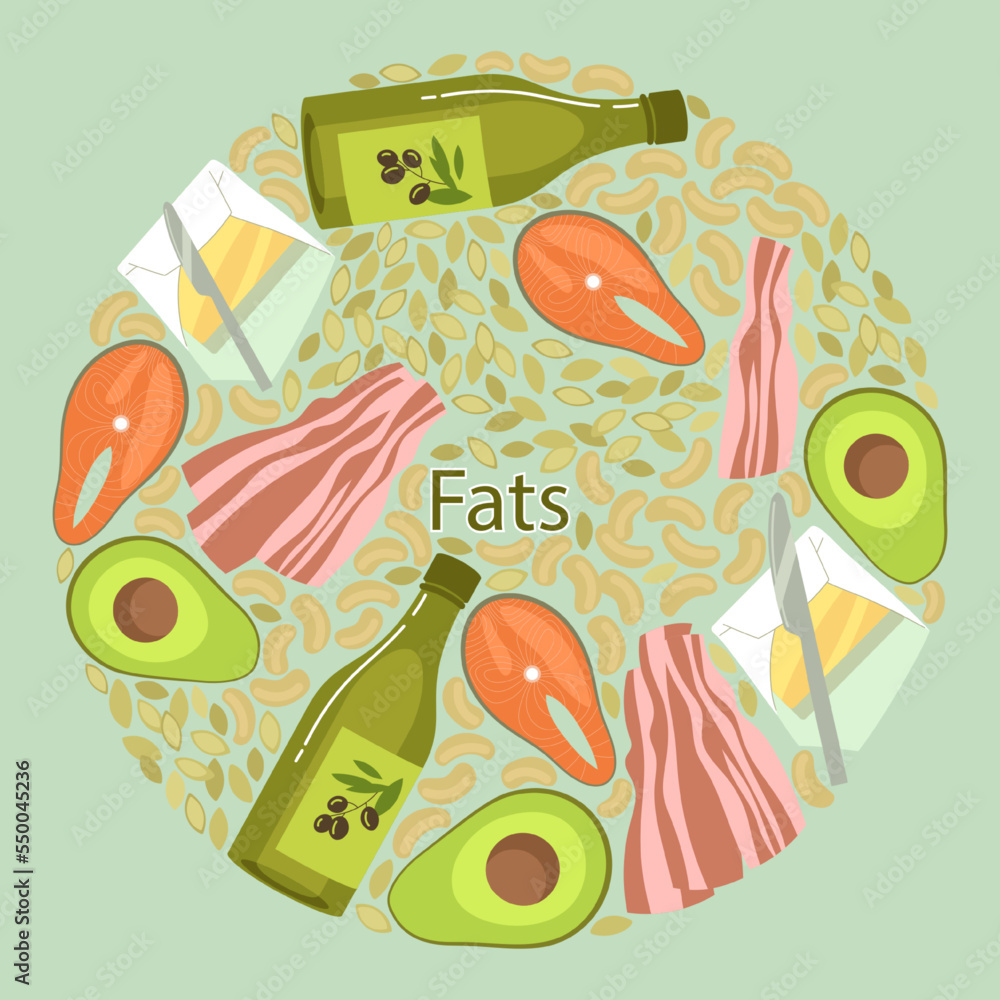 Round pattern with different sources of fats vector illustration