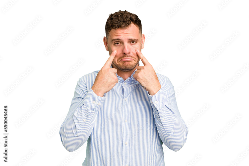 Young caucasian handsome man isolated crying, unhappy with something, agony and confusion concept. Young caucasian handsome man isolated crying, unhappy with something, agony and confusion concept.