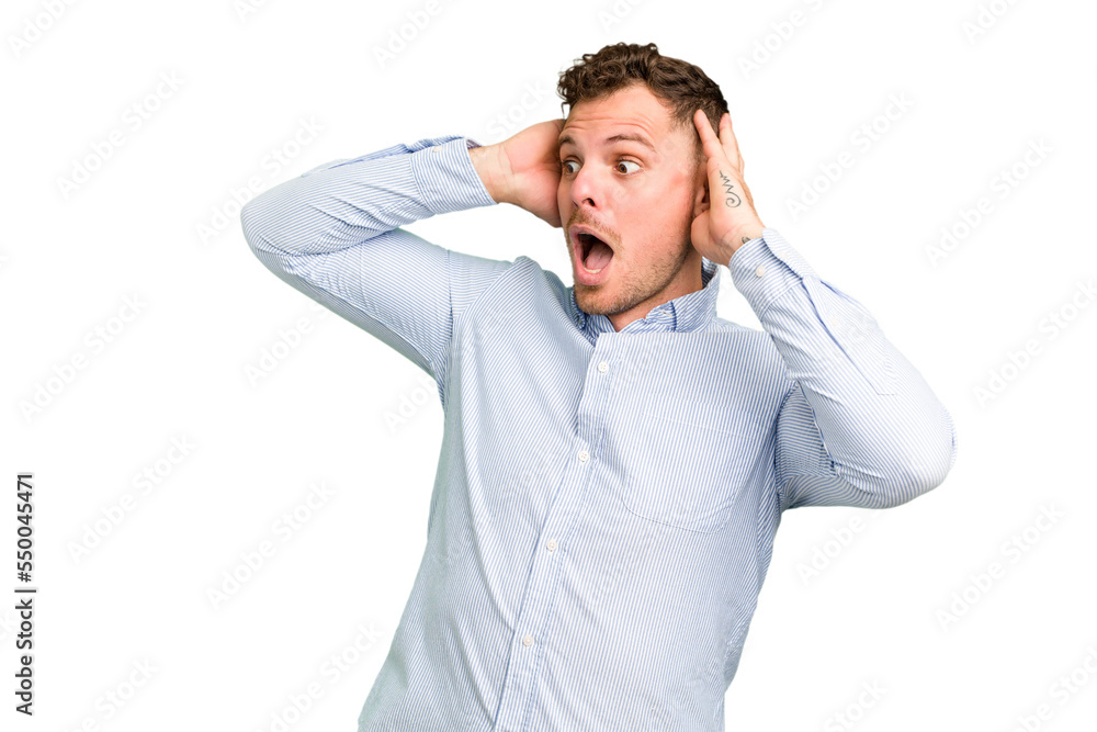 Young caucasian handsome man isolated screaming, very excited, passionate, satisfied with something. Young caucasian handsome man isolated screaming, very excited, passionate, satisfied with something.