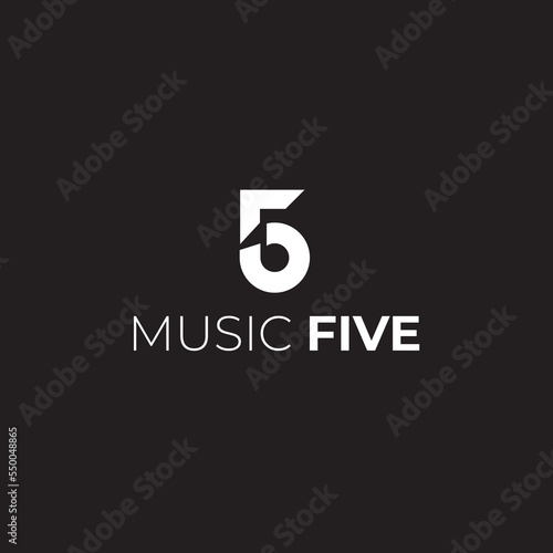 Number 5 plus negative space music sign logo icon