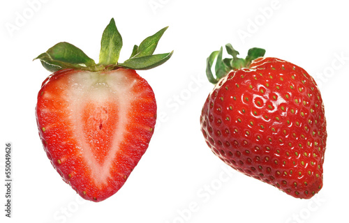 Fresh strawberry half isolated on white, clipping path 