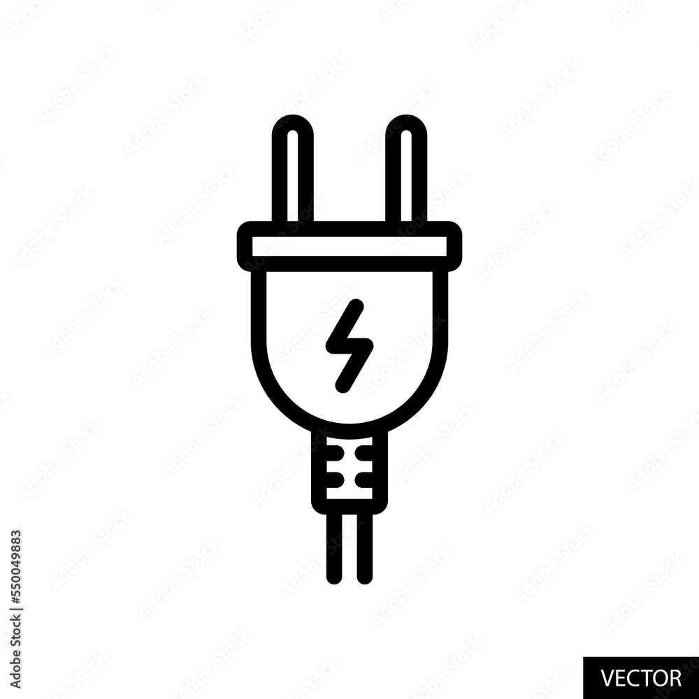 Electric power plug vector icon in line style design for website, app, UI, isolated on white background. Editable stroke. Vector illustration. Electric power plug vector icon in line style design for website, app, UI, isolated on white background. Editable stroke. Vector illustration.