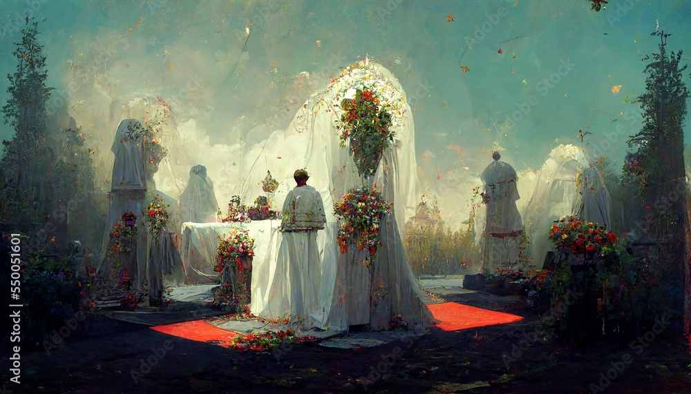 Wedding ceremony at the altar design illustration