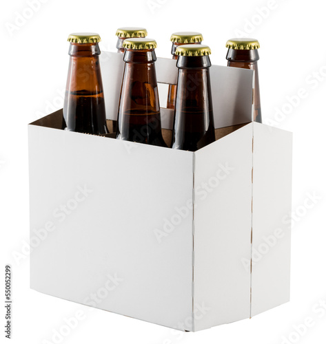 Six bottles of beer in cardboard carrier фототапет