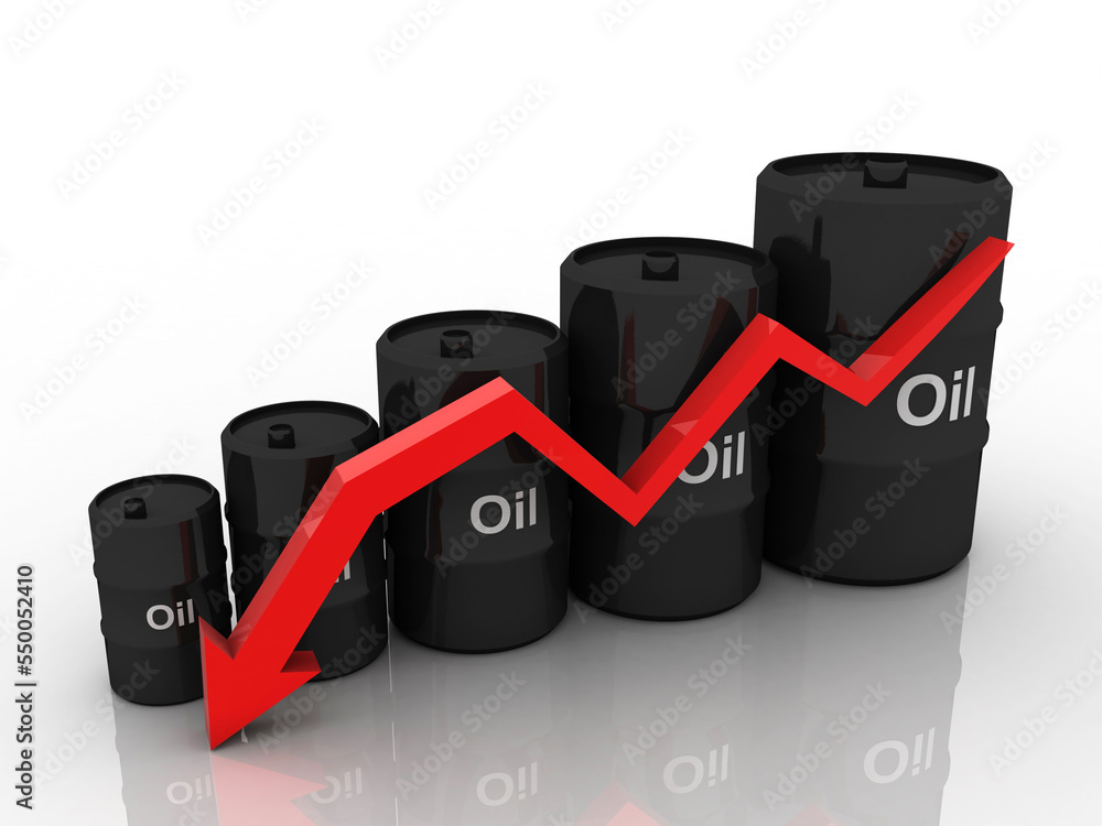 Fotografie 3d illustration oil barrel with deflation graph