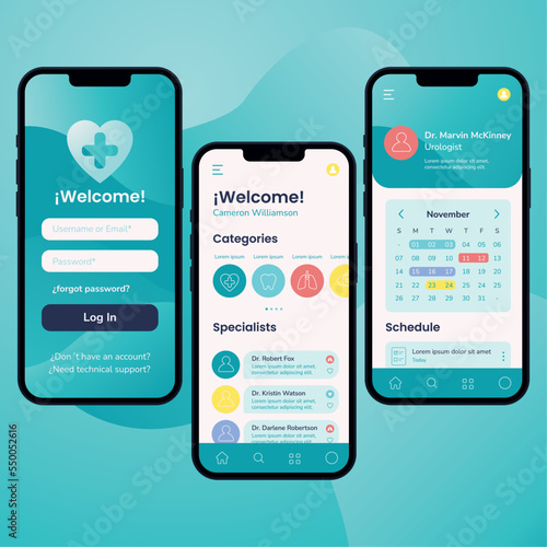 Colored medicine mobile app ui mockup template Vector illustration