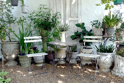 Chairs and table set in the english garden