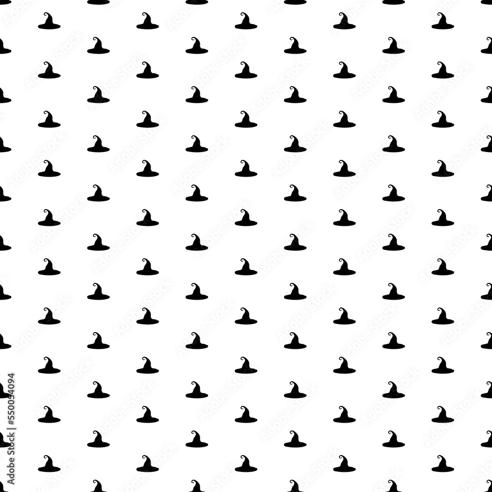 Square seamless background pattern from geometric shapes. The pattern is evenly filled with big black witch hat symbols. Vector illustration on white background