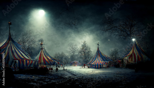 christmas circus at night, digital illustration, created with generative ai