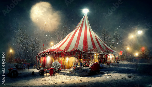 lovely christmas circus tent at night, digital illustration, created with generative ai © Inspired