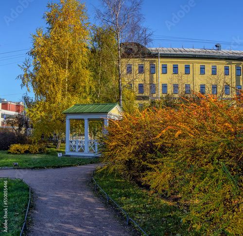 Walk through the Polish Garden at the Derzhavin estate on the embankment of the Fontanka River in St. Petersburg. photo