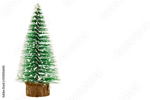 Small green christmas tree on a white background  with a clipping path inside